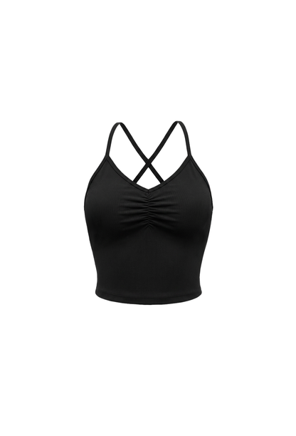 HDEX Baju Korea Olahraga Soft Skin Shirring Bra Top Black Wanita Fitness
