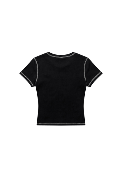 HDEX Baju Korea Olahraga Ribbed Stitch Short Sleeve W Black Wanita Fitness