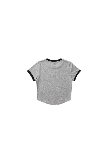 HDEX Baju Korea Olahraga Clear 916 Ringer Crop Short Sleeve Melange Gray Wanita Fitness