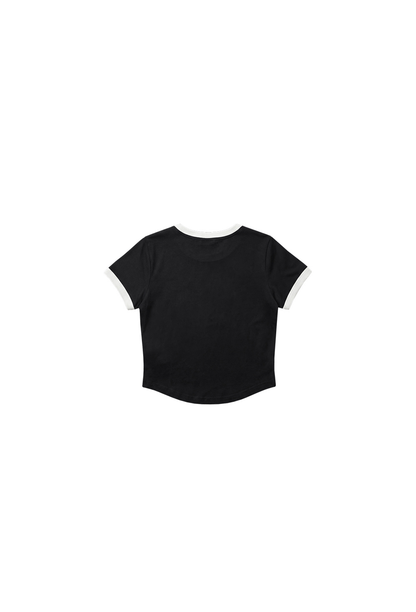 HDEX Baju Korea Olahraga Clear 916 Ringer Crop Short Sleeve Black Wanita Fitness