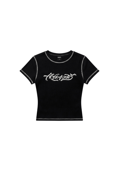 HDEX Baju Korea Olahraga Ribbed Stitch Short Sleeve W Black Wanita Fitness