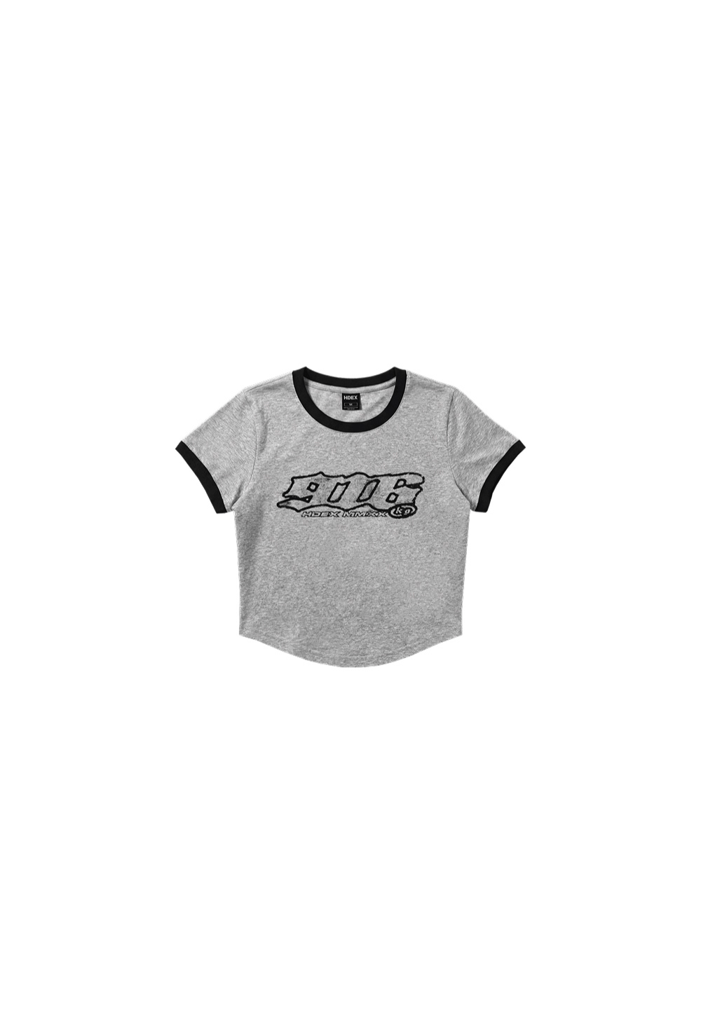 HDEX Baju Korea Olahraga Clear 916 Ringer Crop Short Sleeve Melange Gray Wanita Fitness