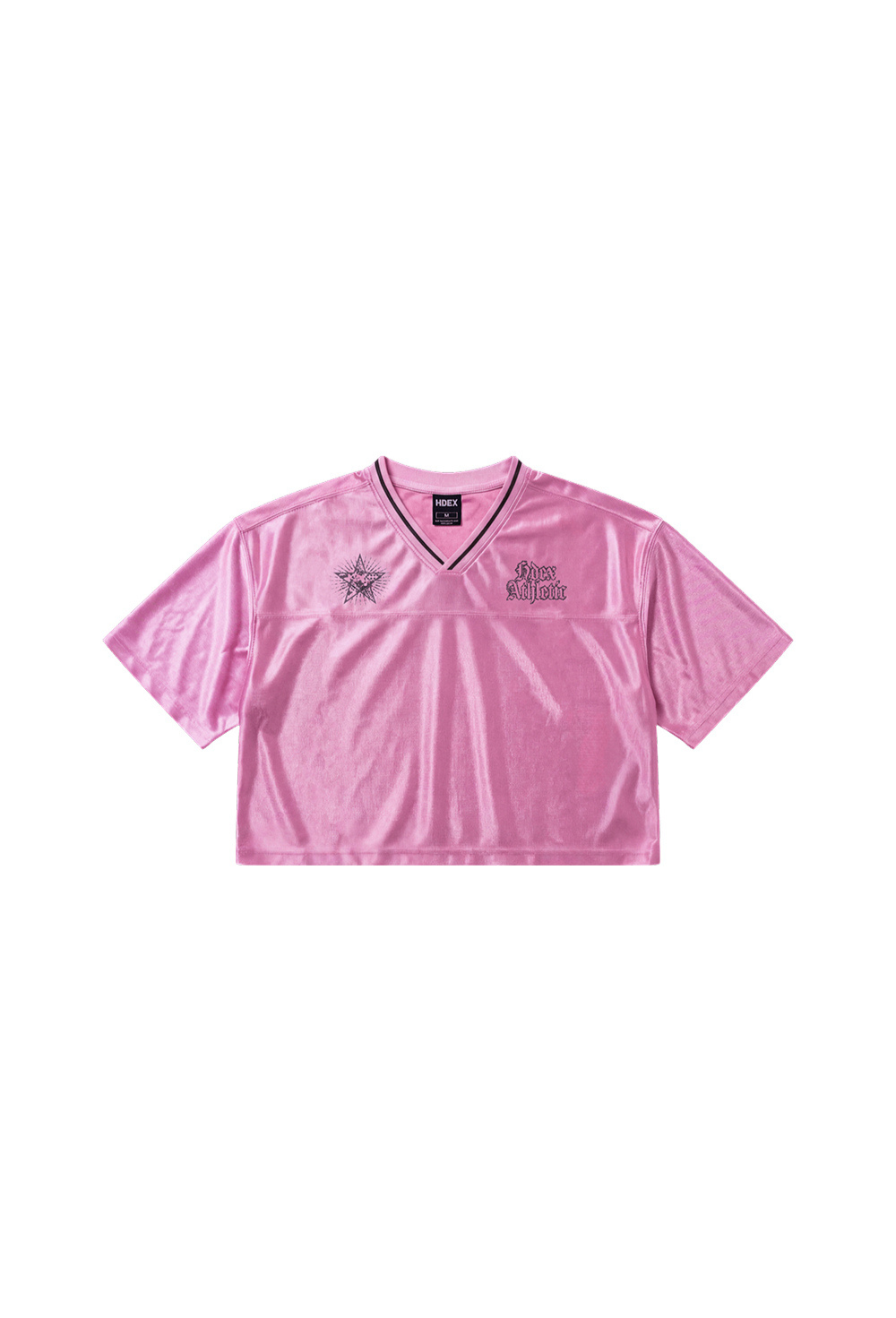 HDEX Baju Korea Olahraga Star Satin Crop Short Sleeve Pink Wanita Fitness