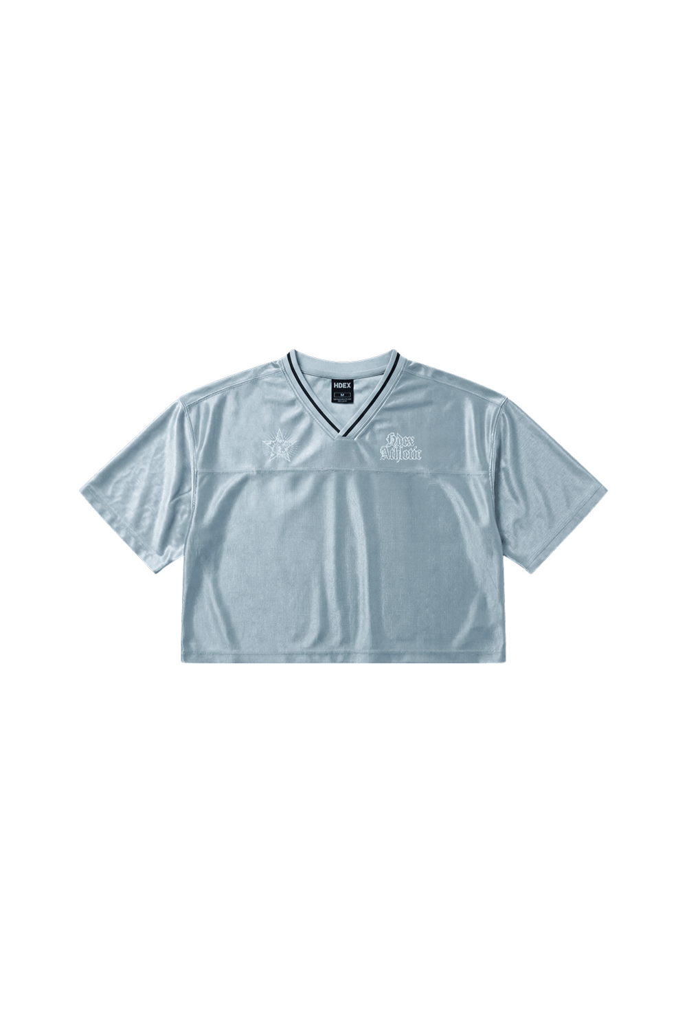 HDEX Baju Korea Olahraga Star Satin Crop Short Sleeve Sky Blue Wanita Fitness
