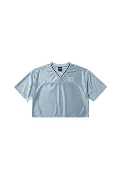 HDEX Baju Korea Olahraga Star Satin Crop Short Sleeve Sky Blue Wanita Fitness