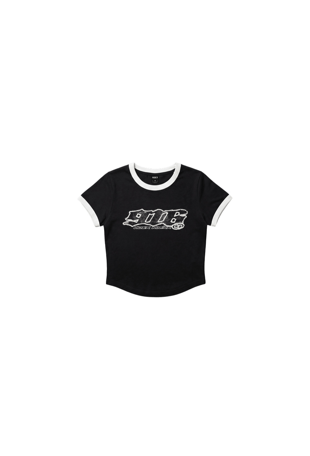 HDEX Baju Korea Olahraga Clear 916 Ringer Crop Short Sleeve Black Wanita Fitness