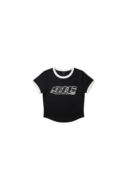 HDEX Baju Korea Olahraga Clear 916 Ringer Crop Short Sleeve Black Wanita Fitness