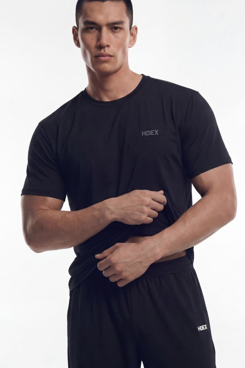 HDEX Baju Korea Olahraga Air Dry Short Sleeve Black Pria Fitness