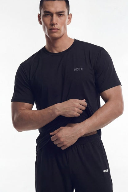 HDEX Baju Korea Olahraga Air Dry Short Sleeve Black Pria Fitness