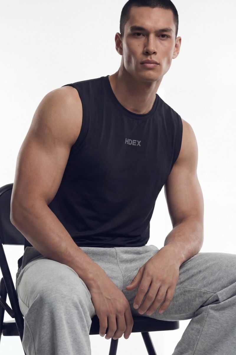 HDEX Baju Korea Olahraga Air Dry Short Sleeveless Black Pria Fitness