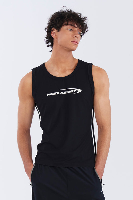 HDEX Baju Korea Olahraga Assist Contrast Tank Black Pria Fitness