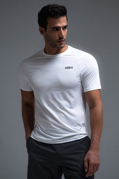 HDEX Baju Korea Olahraga Assist Solid Short Sleeve White Pria Fitness