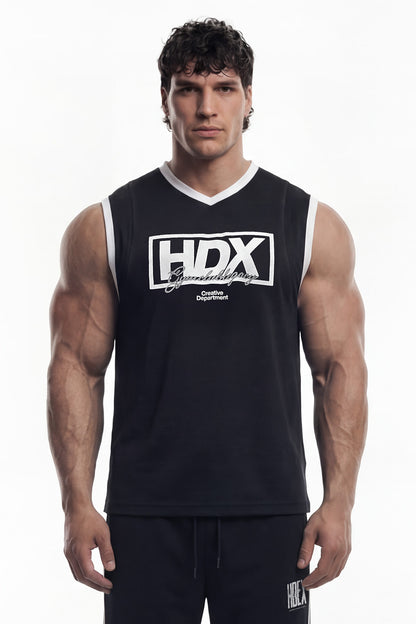 HDEX Baju Korea Olahraga Box Layer Mesh Sleeveless Black Pria Fitness