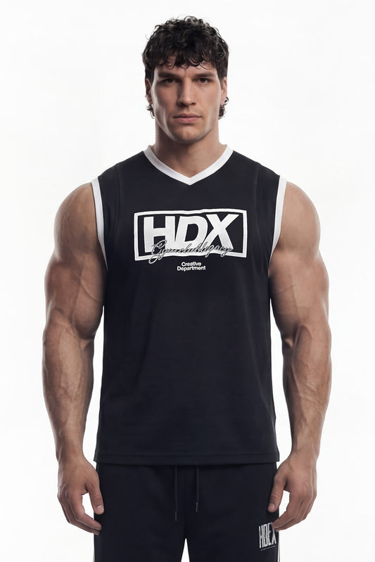 HDEX Baju Korea Olahraga Box Layer Mesh Sleeveless Black Pria Fitness