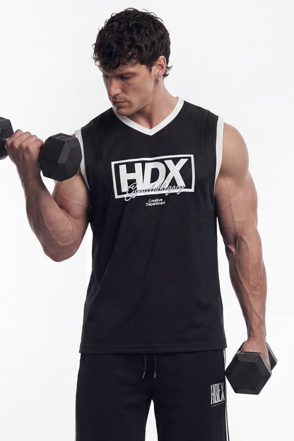 HDEX Baju Korea Olahraga Box Layer Mesh Sleeveless Black Pria Fitness