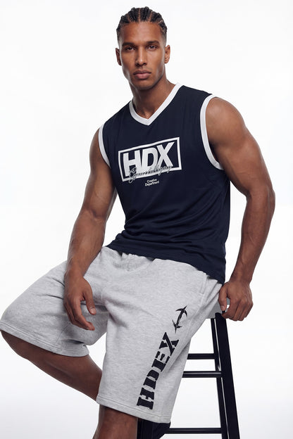 HDEX Baju Korea Olahraga Box Layer Mesh Sleeveless Navy Pria Fitness