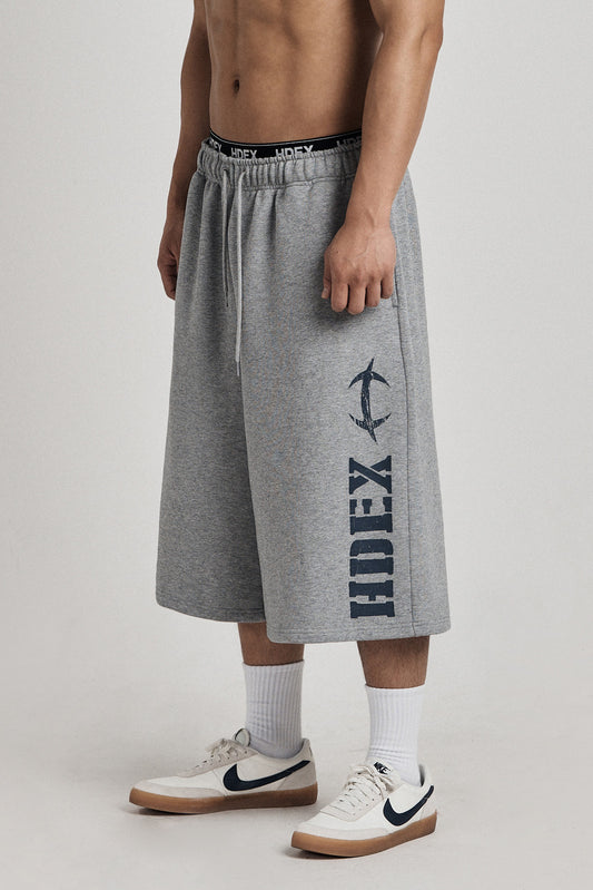HDEX Celana Korea Olahraga Break Main Logo Bermuda Shorts Melange Gray Pria Fitness