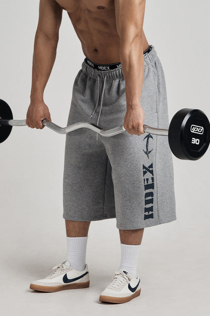 HDEX Celana Korea Olahraga Break Main Logo Bermuda Shorts Melange Gray Pria Fitness