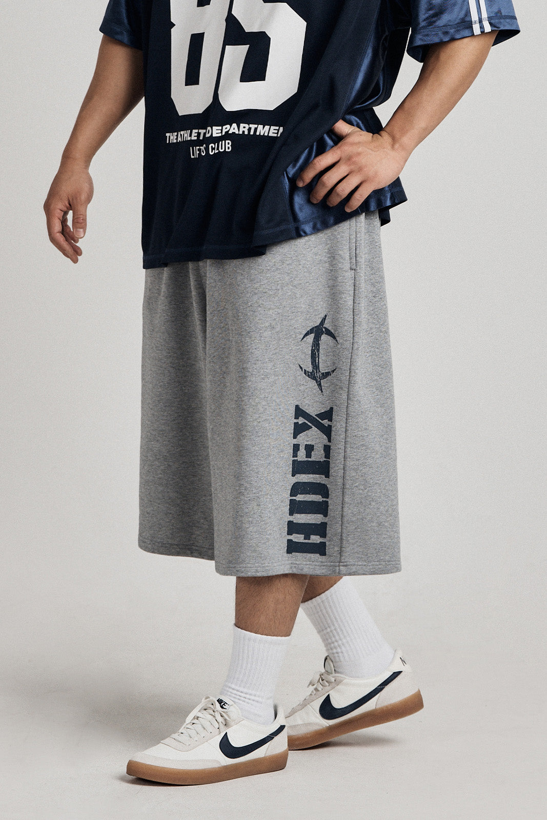 HDEX Celana Korea Olahraga Break Main Logo Bermuda Shorts Melange Gray Pria Fitness