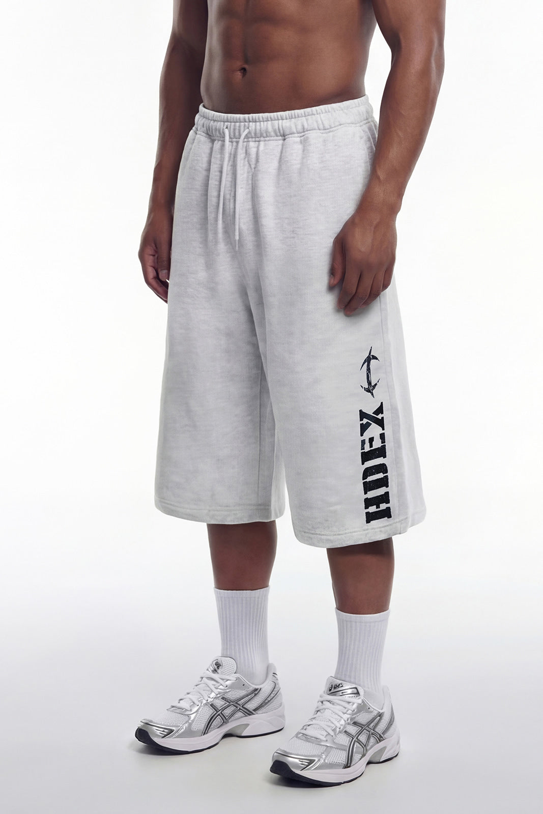 HDEX Celana Korea Olahraga Break Main Logo Bermuda Shorts Melange White Pria Fitness