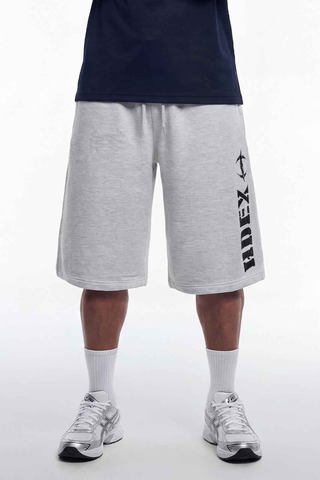 HDEX Celana Korea Olahraga Break Main Logo Bermuda Shorts Melange White Pria Fitness