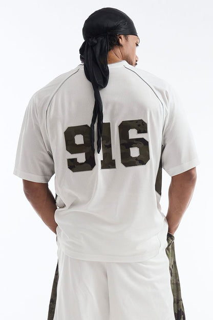 HDEX Baju Korea Olahraga Camo 916 Block Mesh Short Sleeve White Pria Fitness