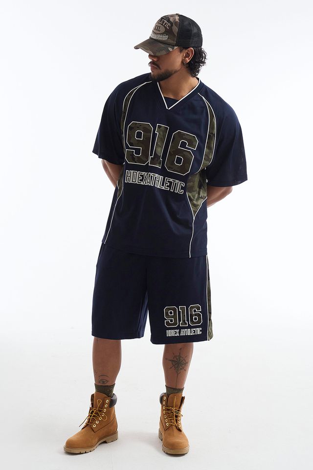 HDEX Celana Korea Olahraga Camo Block Mesh Bermuda Shorts Navy Pria Fitness