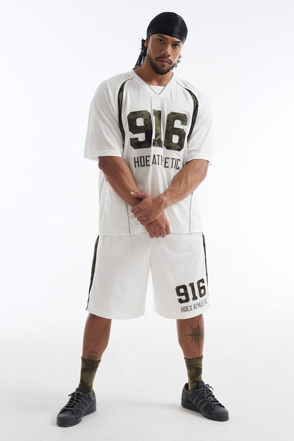 HDEX Celana Korea Olahraga Camo Block Mesh Bermuda Shorts White Pria Fitness