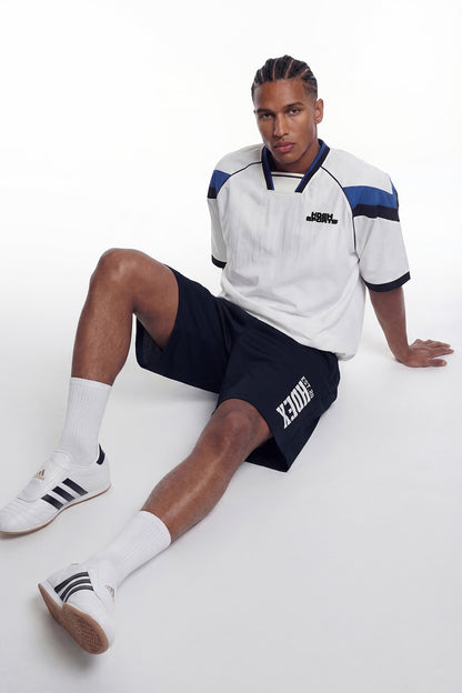 HDEX Celana Korea Olahraga Classic Pintuck Mesh Shorts Navy Pria Fitness