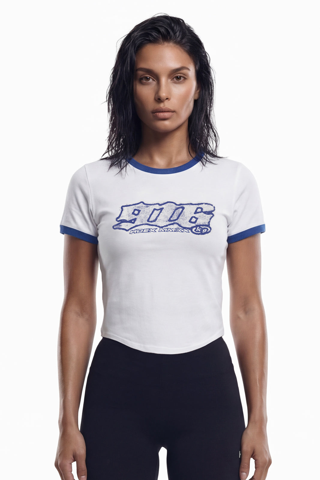HDEX Baju Korea Olahraga Clear 916 Ringer Crop Short Sleeve White Wanita Fitness