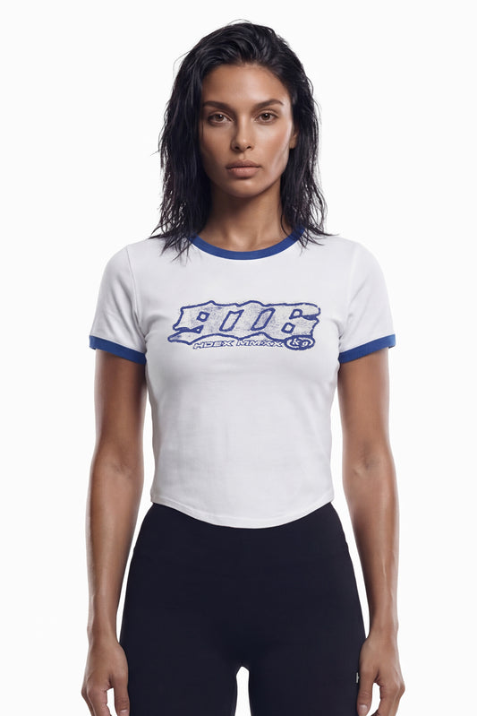 HDEX Baju Korea Olahraga Clear 916 Ringer Crop Short Sleeve White Wanita Fitness