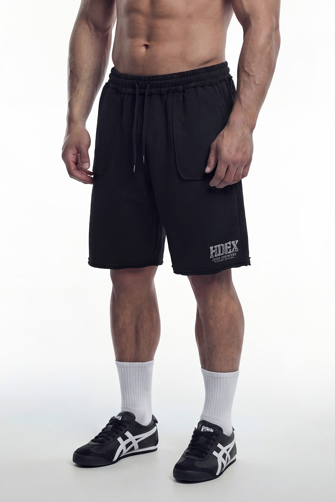 HDEX Celana Korea Olahraga Core Cut-Off Bermuda Sweat Shorts Black Pria Fitness