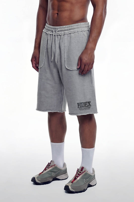 HDEX Celana Korea Olahraga Core Cut-Off Bermuda Sweat Shorts Melange Gray Pria Fitness