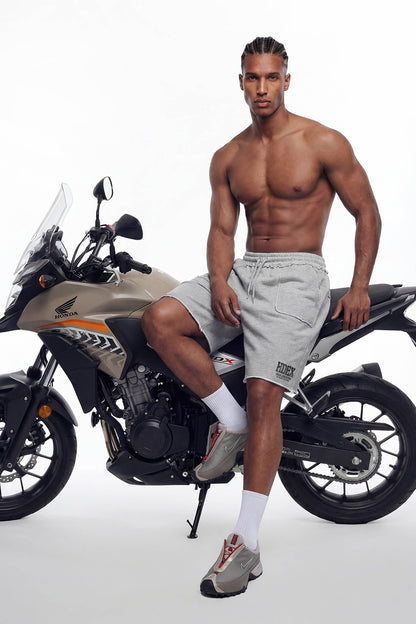 HDEX Celana Korea Olahraga Core Cut-Off Bermuda Sweat Shorts Melange Gray Pria Fitness