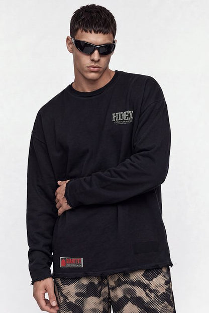 HDEX Baju Korea Olahraga Core Giant Fit Cut-Off Sweatshirt Black Pria Fitness