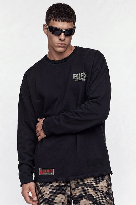 HDEX Baju Korea Olahraga Core Giant Fit Cut-Off Sweatshirt Black Pria Fitness