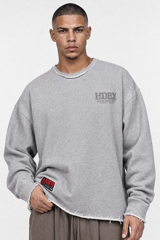 HDEX Baju Korea Olahraga Core Giant Fit Cut-Off Sweatshirt Melange Gray Pria Fitness