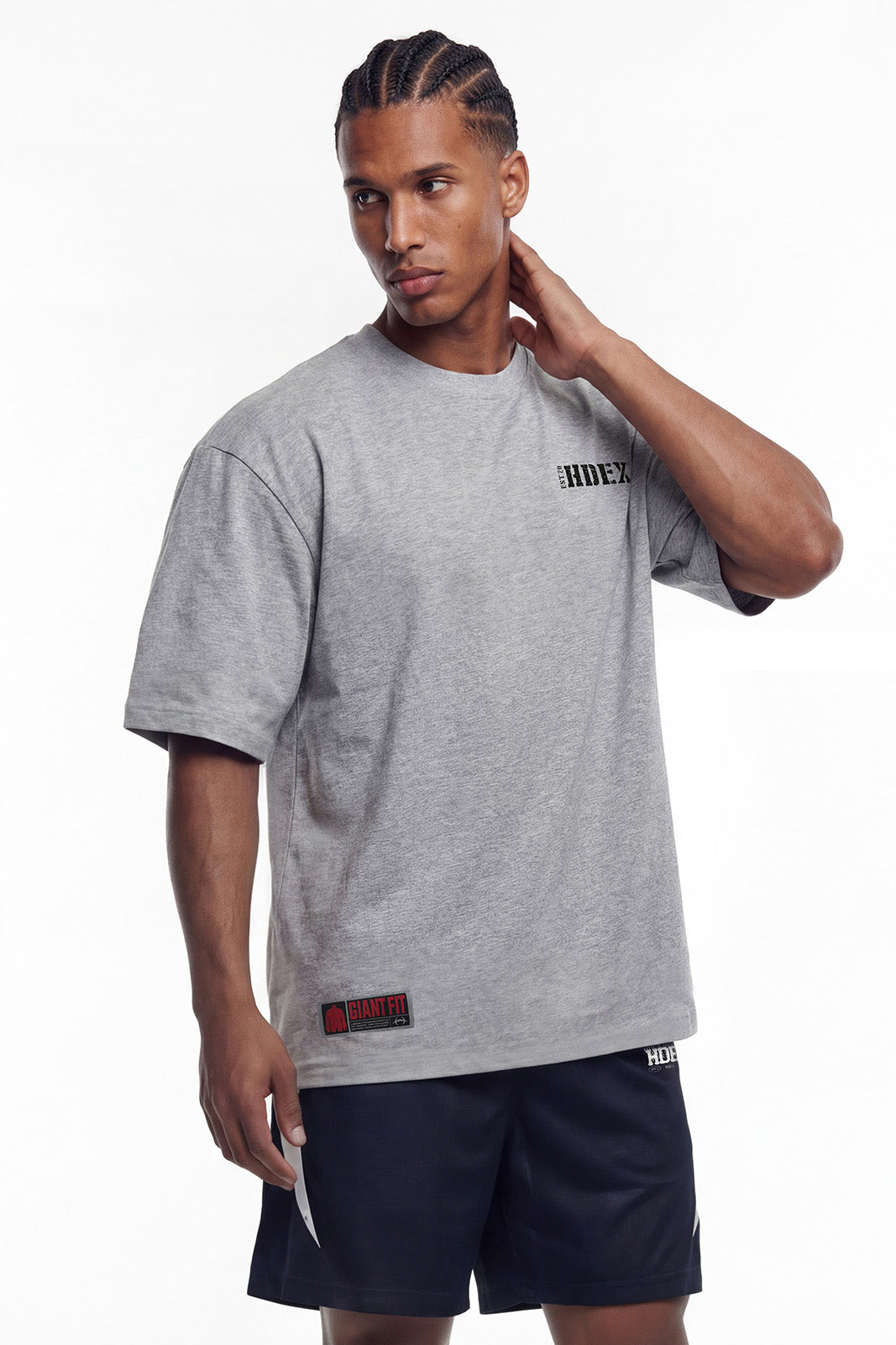 HDEX Baju Korea Olahraga Core Small Logo Giant Fit Short Sleeve Melange Gray Pria Fitness