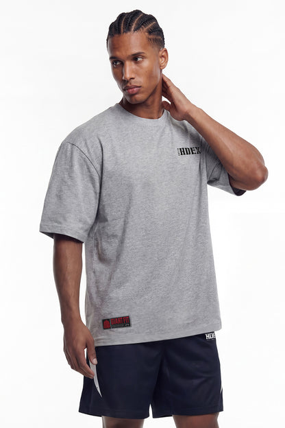 HDEX Baju Korea Olahraga Core Small Logo Giant Fit Short Sleeve Melange Gray Pria Fitness