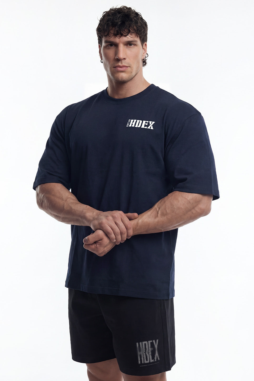 HDEX Baju Korea Olahraga Core Small Logo Giant Fit Short Sleeve Navy Pria Fitness