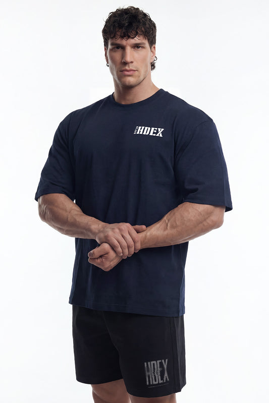 HDEX Baju Korea Olahraga Core Small Logo Giant Fit Short Sleeve Navy Pria Fitness