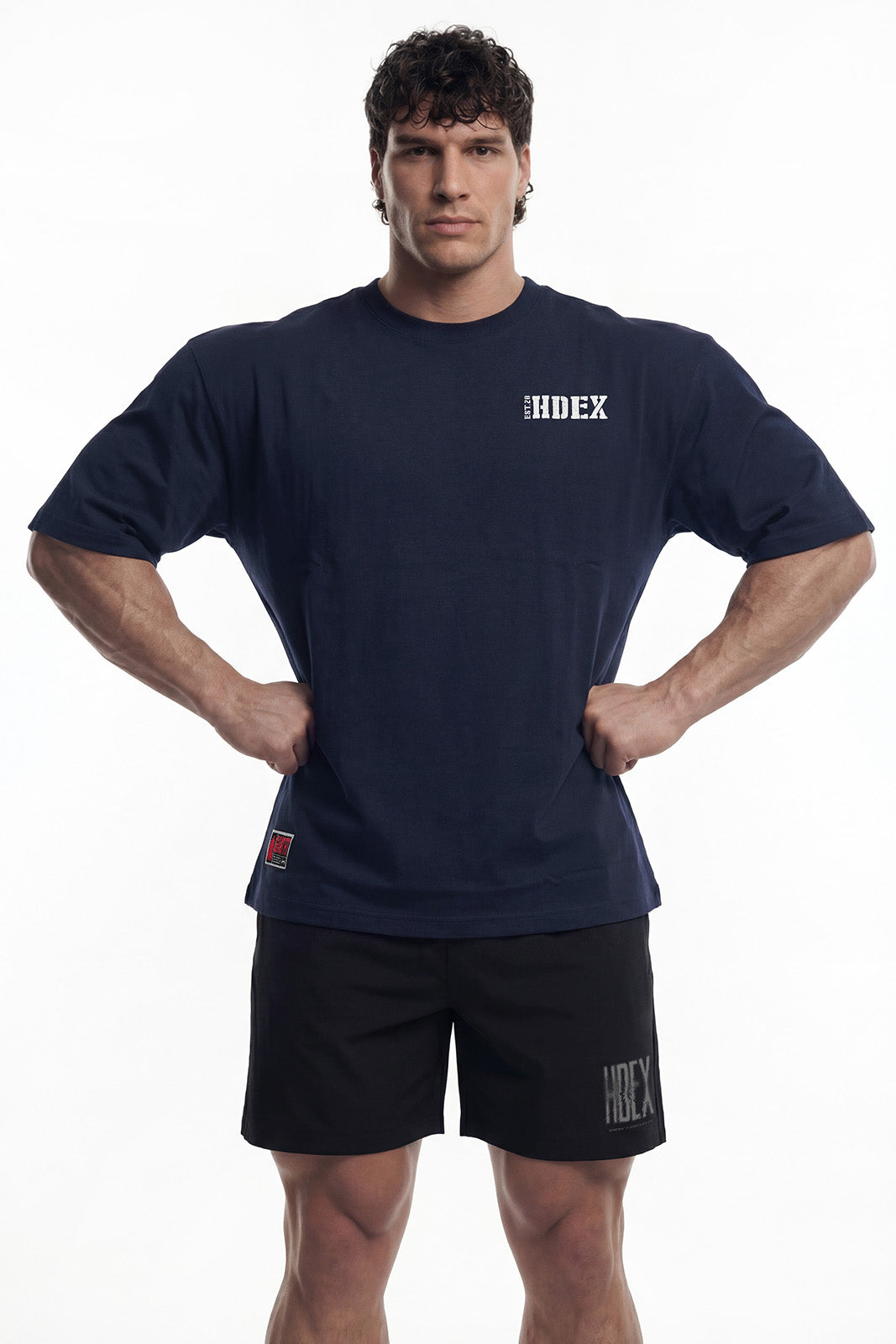 HDEX Baju Korea Olahraga Core Small Logo Giant Fit Short Sleeve Navy Pria Fitness