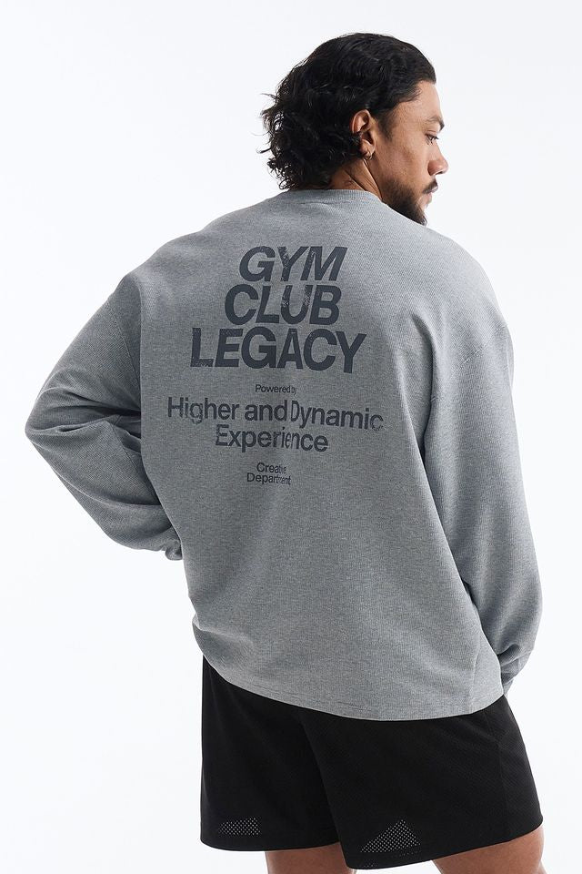 HDEX Baju Korea Olaharaga Core Waffle Giant Fit Long Sleeve Melange Gray Pria Fitness