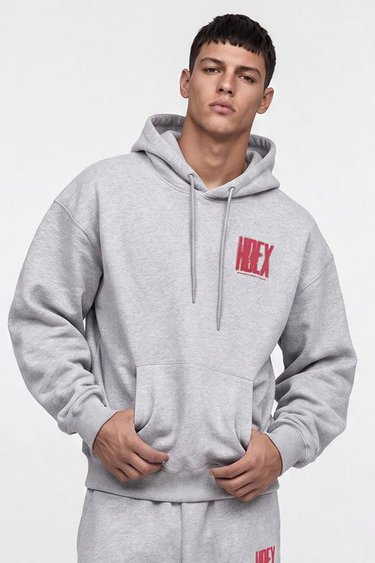 HDEX Baju Korea Olahraga Crack Printed Hoodie Melange Gray Pria Fitness