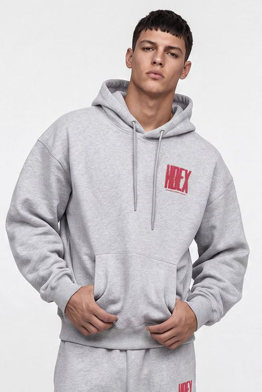 HDEX Baju Korea Olahraga Crack Printed Hoodie Melange Gray Pria Fitness