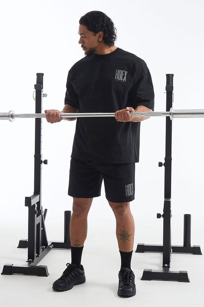 HDEX Celana Korea Olahraga Crack Printed Shorts Black Pria Fitness