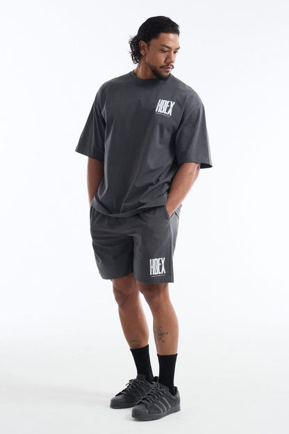 HDEX Celana Korea Olahraga Crack Printed Shorts Charcoal Pria Fitness