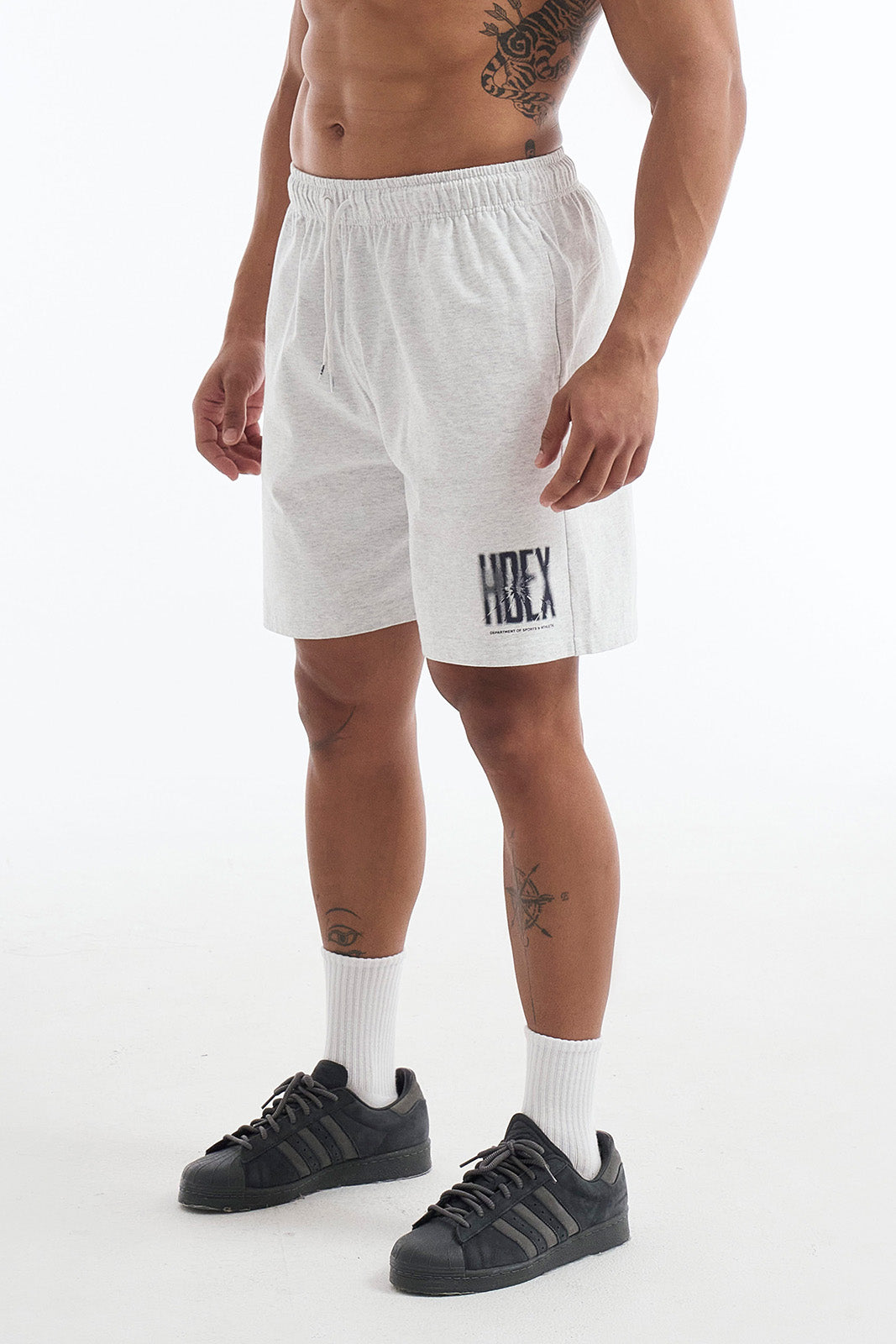 HDEX Celana Korea Olahraga Crack Printed Shorts Melange White Pria Fitness