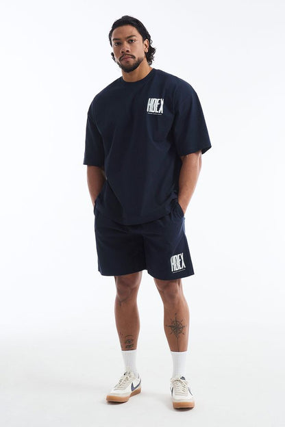 HDEX Celana Korea Olahraga Crack Printed Shorts Navy Pria Fitness