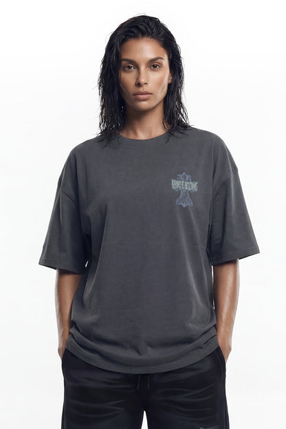 HDEX Baju Korea Olahraga Cross Short Sleeve W Charcoal Wanita Fitness